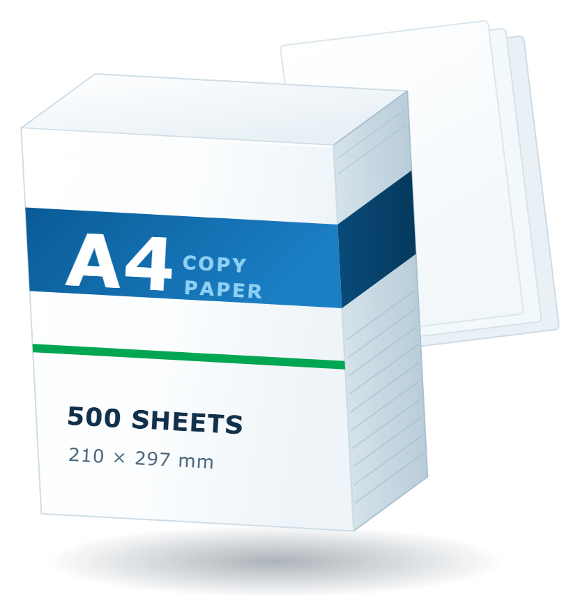 A ream of A4 copy paper, 500 sheets, 210 by 297 mm