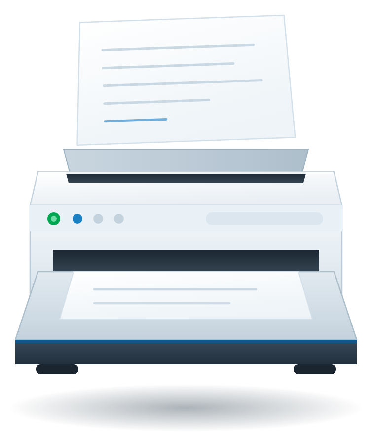 A desktop inkjet printer with a printed sheet in the output tray